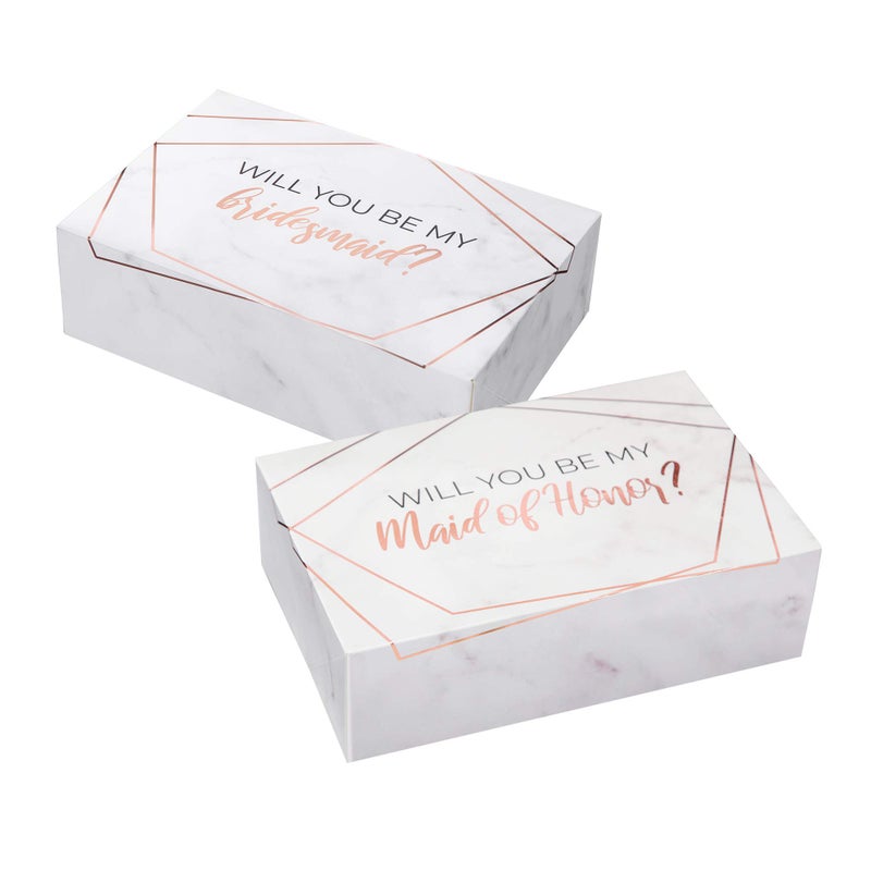 Pop Fizz Designs Bridesmaid Proposal Box Set I 10 Pack I 1 Maid of Honor Proposal Box and 9 Will You be My Bridesmaid Boxes I Marble with Gold Foil Bridesmaid Box for Bridesmaid Gifts - Image 1